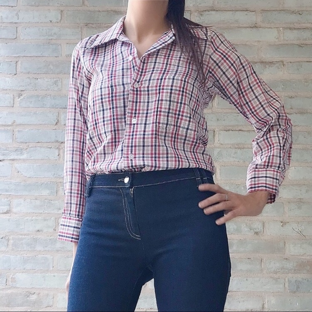UO Plaid Shirt Urban Renewal Button Down Recycled Thin Vintage 80s Cotton